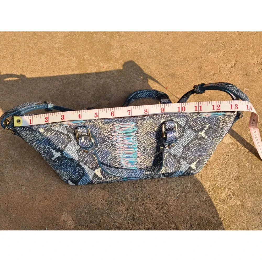 Brahmin Mini Asher Satchel Marine Seville Blue Iridescent Snakeskin Leather Bag